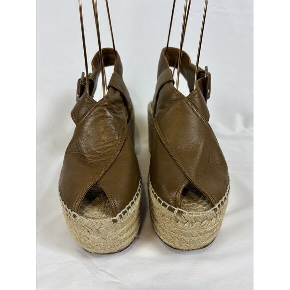 Celine Paris Espadrilles Wedges Platform Sandals Brown Leather Size 38 Buckle - Picture 16 of 16